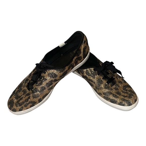Keds x Kate Spade Leopard Print Glitter Sneakers, Size 9 - Picture 2 of 9